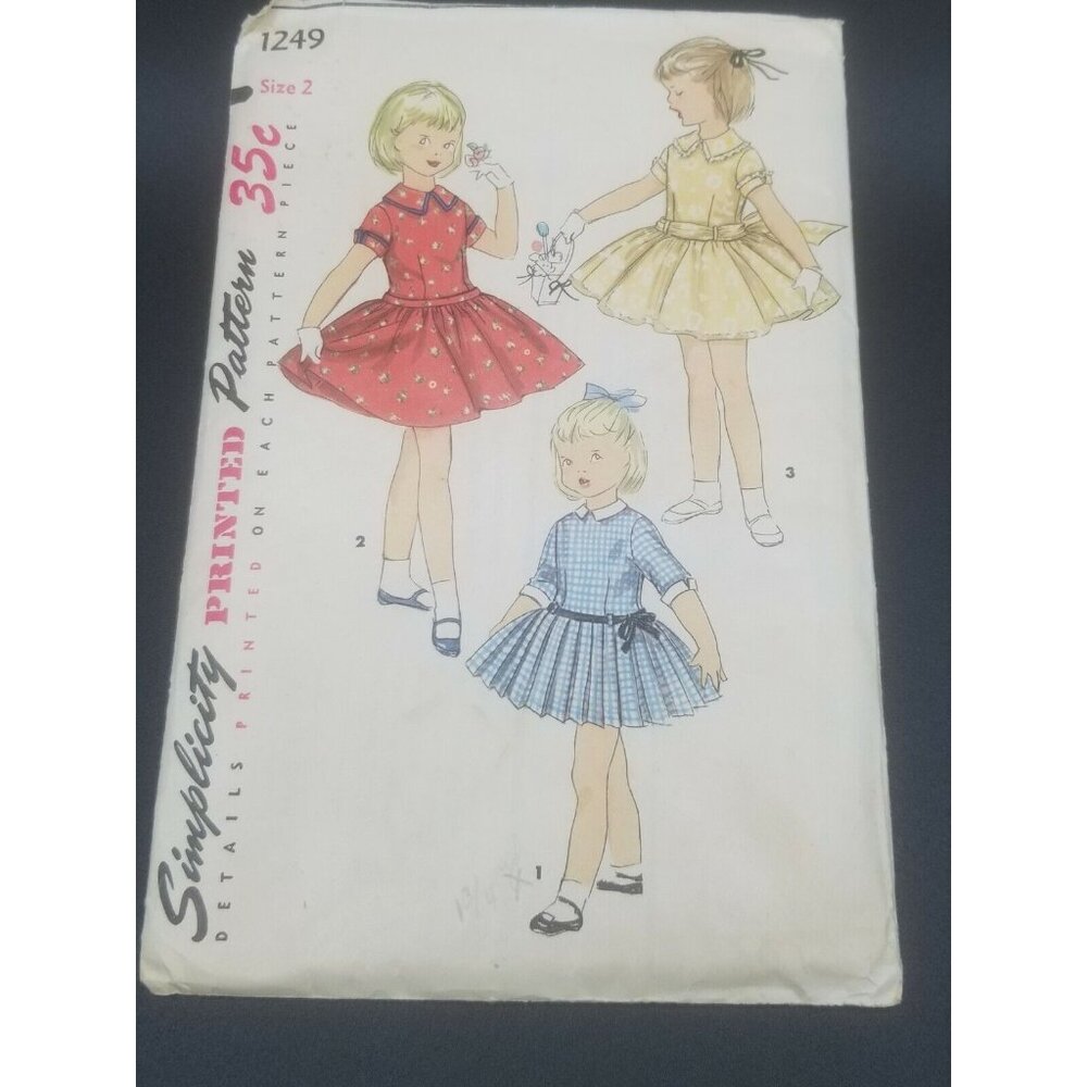 Simplicity 1955 Child's One Piece Dress Sewing Pattern 1249 Size 2 Detach Collar